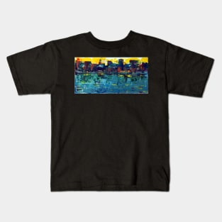 City Port Sunset - Acrylic on Canvas Kids T-Shirt